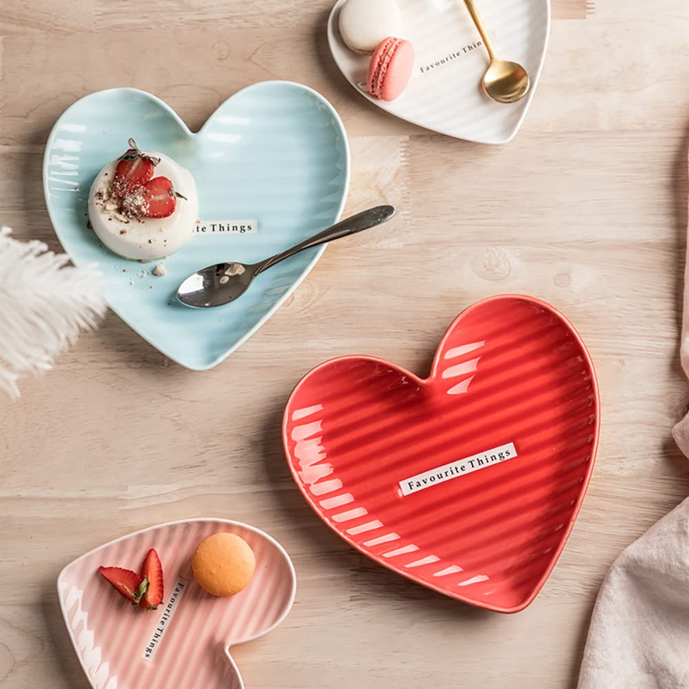 Piatto Da Insalata A Forma Di Cuore In Ceramica | Rosa | 20,5x19x2,5 Cm | Per Sushi, Frutta E Dessert