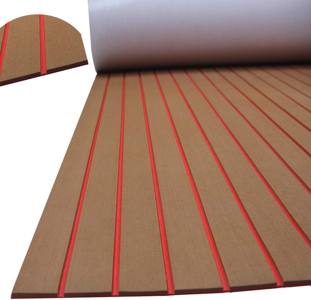 KT GuoMei 94.5"× 35.4" EVA Foam Boat Decking Sheet Faux Teak Decking Self-Adhesive Marine Yacht RV Swimming Pool Boat Flooring Sheet Thick Non-Skid