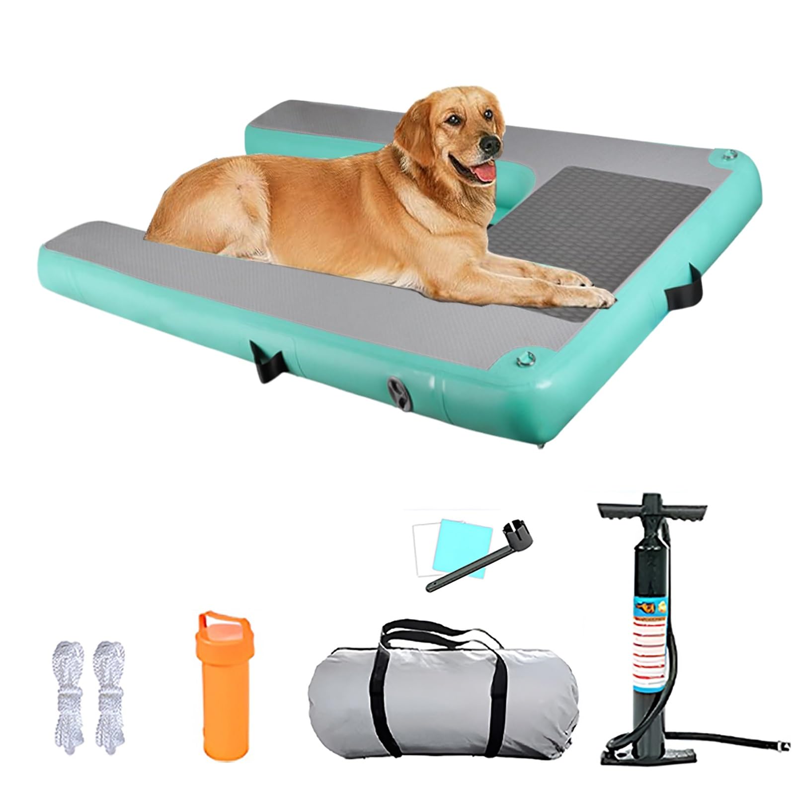 Inflatable Large Dog Water Ramp Float Floating Ramp, Comfortable Dog Pool Platform with Non Slip Steps, Portable Dogs Swim Ladder for Lake, Dock & Boat(Cyan)