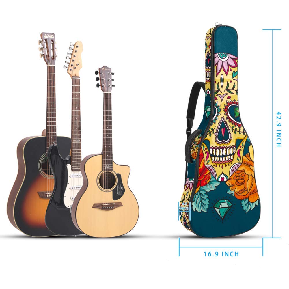 Gitarren-Gigbag, wasserdicht, Reißverschluss, weicher Gitarren-Rucksack, Bass, Akustik- und klassische Folk-E-Gitarrentasche, Totenkopf-Diamant