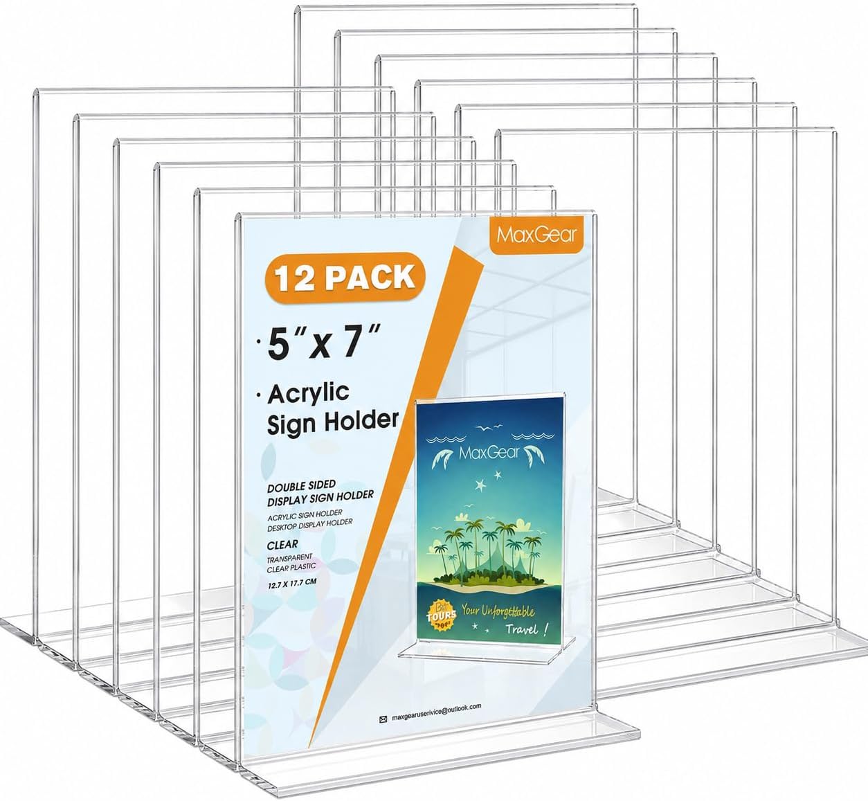 MaxGear 12 Pack Acrylic Sign Holder 5x7 inch Double-Sided Display, Vertical