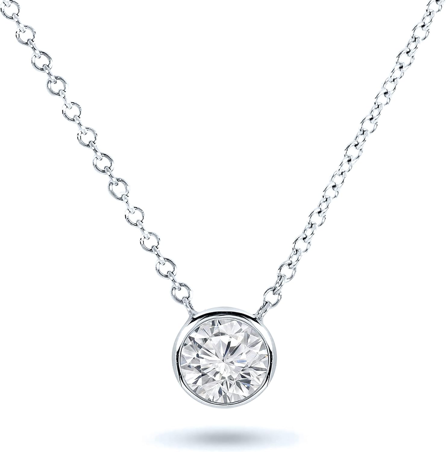 1/5 to 1 Carat Diamond Round Solitaire Pendant Necklace for Women in 14k Gold (I2-I3, cttw) on 16 to 18 Inch Adjustable Chain with Spring Ring Bezel Setting by Diamond Wish