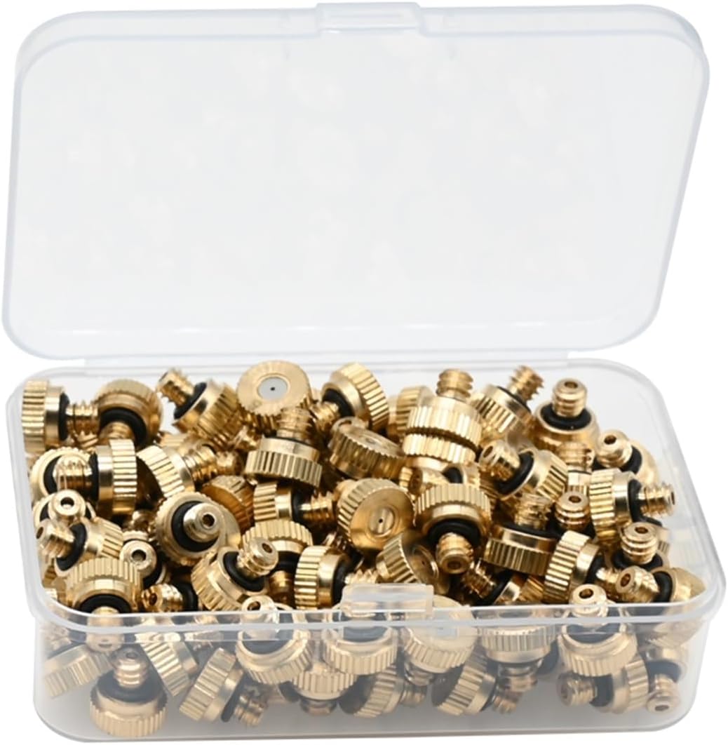 100PCS Threaded Brass Misting Nozzle 0.1-0.8mm Orifice Water Mister Parts Fog Nozzle for Patio Misting System for Garden, Patio, Greenhouse(0.2mm)