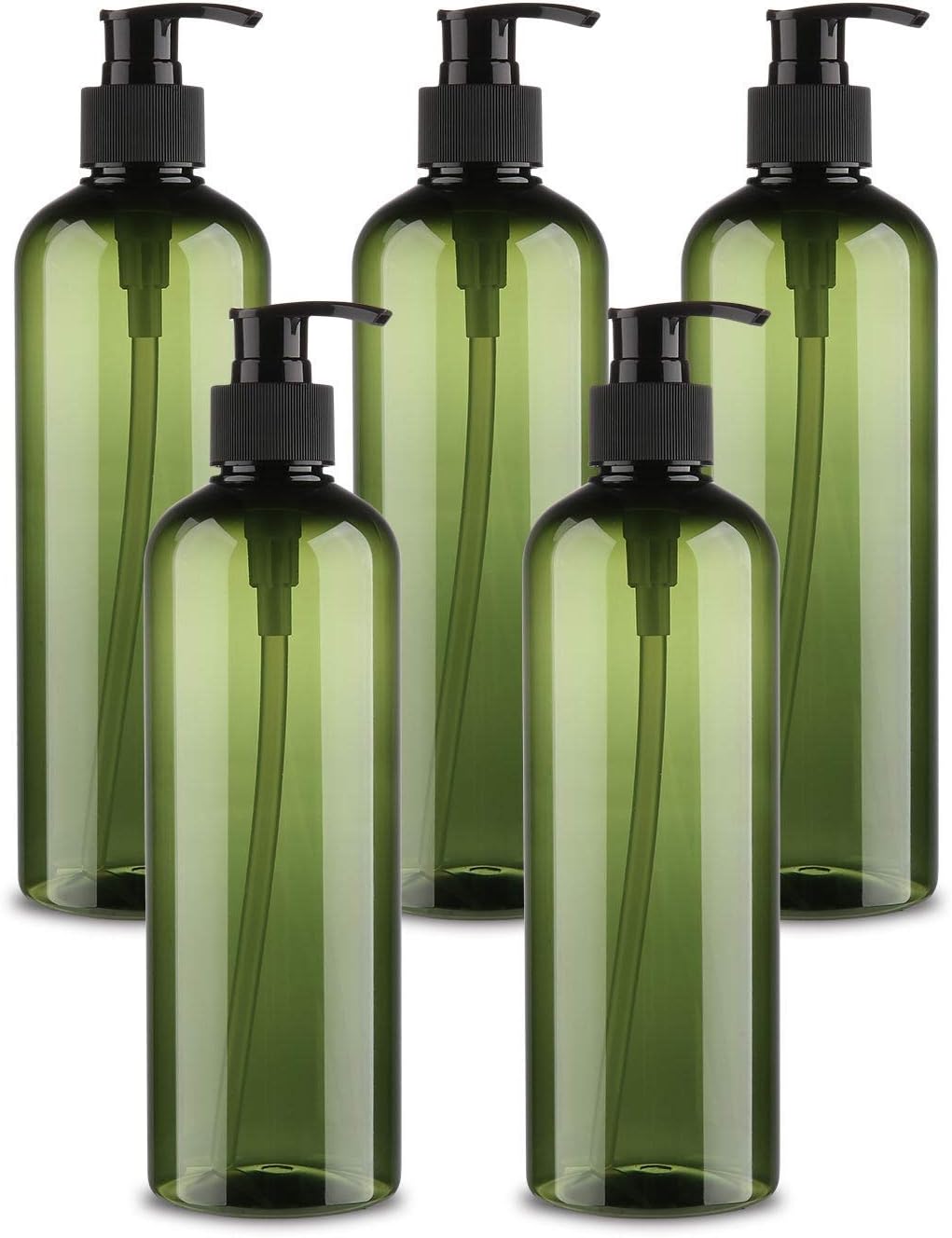 Pump Bottle Dispenser x5 500ml Pump Dispenser Bottle - Ideal for Decanting Shampoos, Sun Creams, Gels etc (Green, 5PCS)