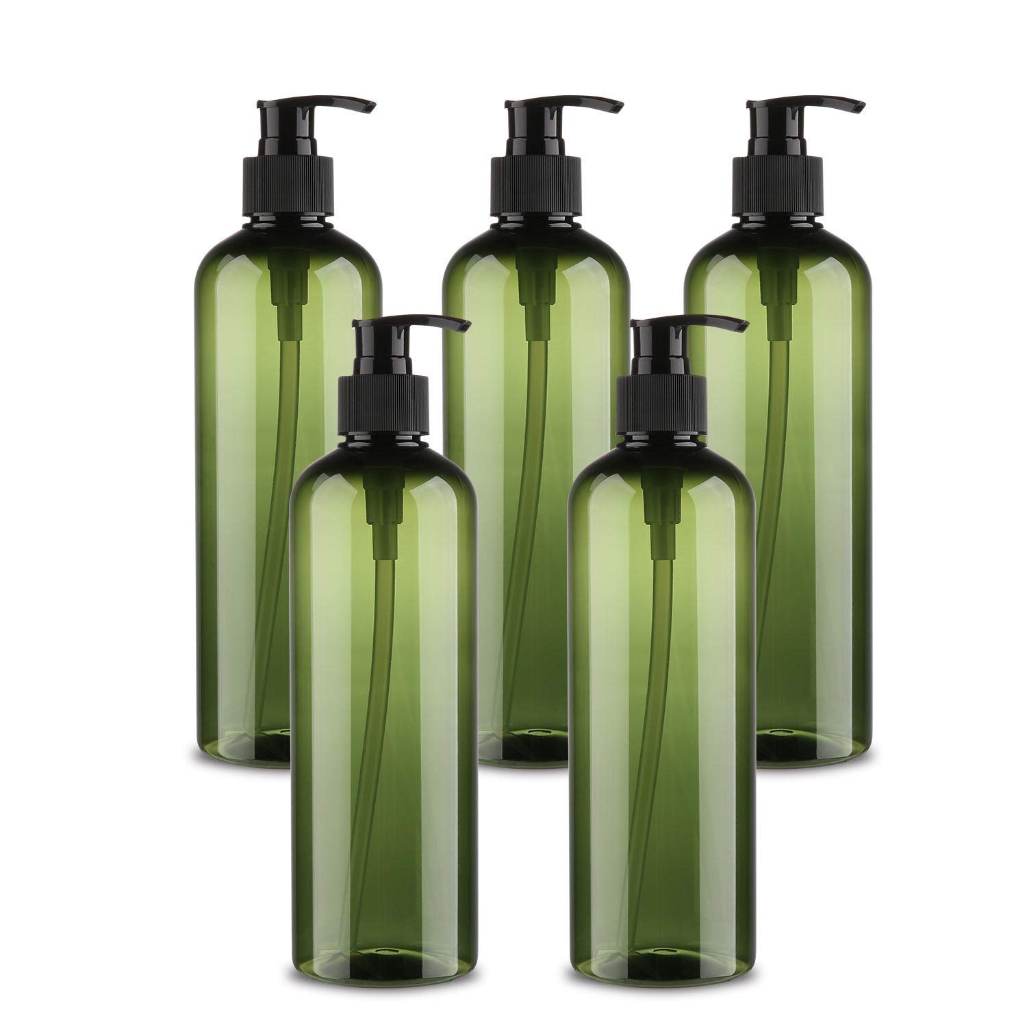 Pump Bottle Dispenser x5 500ml Pump Dispenser Bottle - Ideal for Decanting Shampoos, Sun Creams, Gels etc (Green, 5PCS)