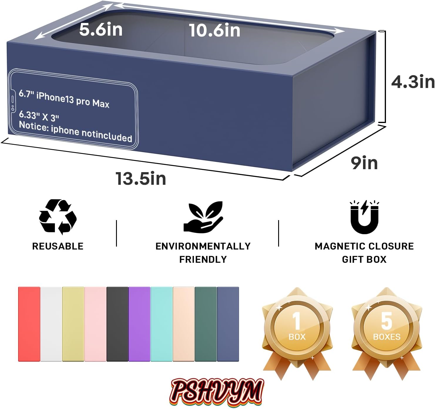 PSHVYM Large Gift Box with Window, 13.8x9x4.3 In Blue Gift Box for Presents Magnetic Lids Collapsible for Bridesmaid Proposal Box, Wedding, Birthday, Christmas, Contains Card, Ribbon