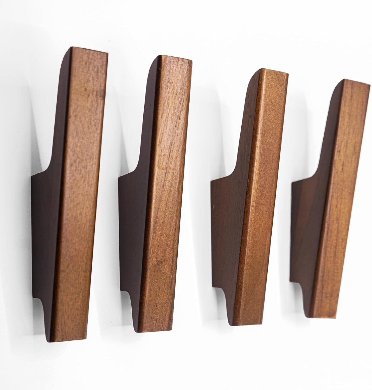 Wood Wall Hooks 4 Pack Wooden Hooks for Wall, Heavy Duty Decorative Coat Hooks Wall Mounted，Hooks for Entryway Bedroom Bathroom Hallway Home Decor, All Mounting Hardware Included(Walnut Wood)