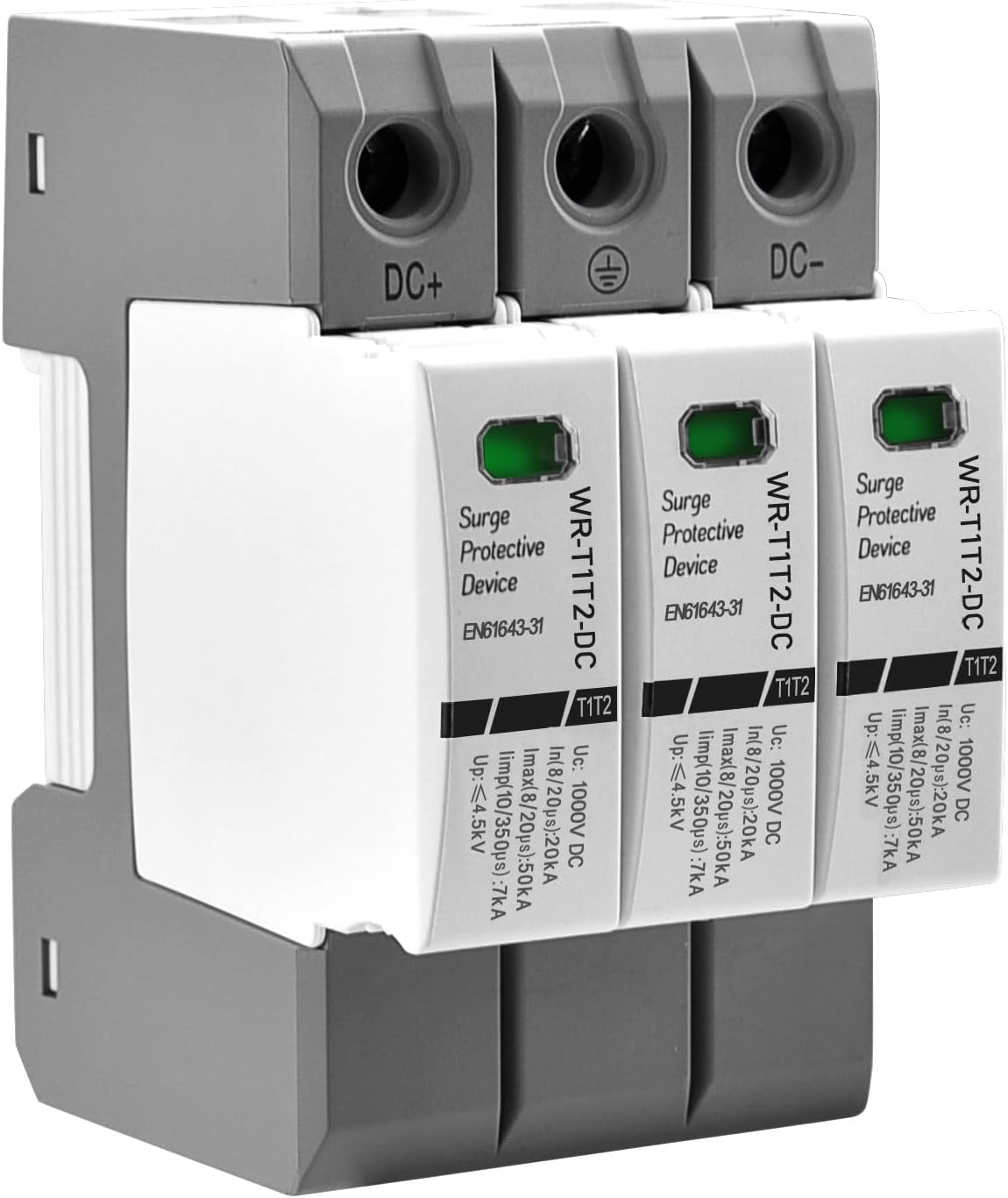 Dispositivo Protezione Sovratensioni (SPD) Heschen T1+T2, 4P 275V, 20kA, Per Fulmini E Picchi Di Tensione, Montaggio Su Guida DIN