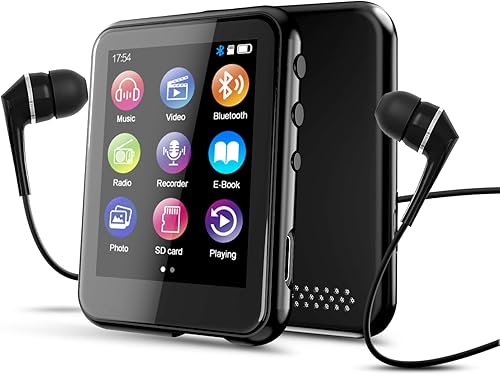 Reproductor MP3 de 64 GB con Bluetooth 5.3, QNGEE 2.4 pulgadas pantalla táctil completa MP3 para niños, radio FM, grabadora de voz, sonido de alta
