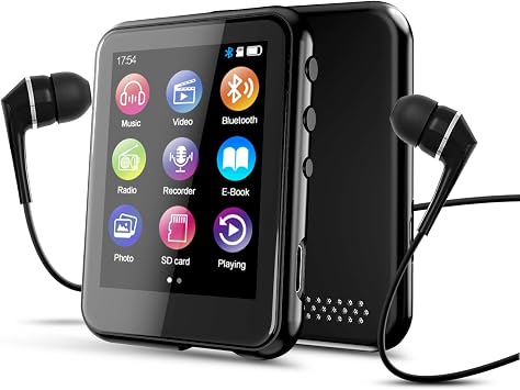 MP3 Player with Bluetooth 5.3, 16GB 2.4-Inch Full Touchscreen Music Player for Kids, FM Radio, Voice Recorder, Hi-Fi Sound, E-Book, Earphones Included