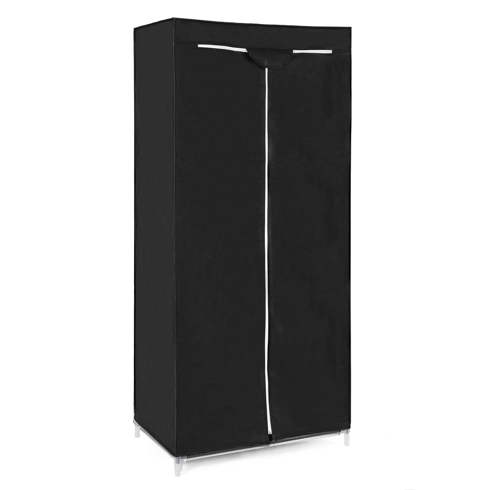 SONGMICS Szafa z materiału, szafa na ubrania, składana szafa z drążkiem na ubrania, stojak na ubrania, przechowywanie toreb, zabawek, butów, sypialni, garderoby, 75 x 45 x 160 cm, czarna RYG83H