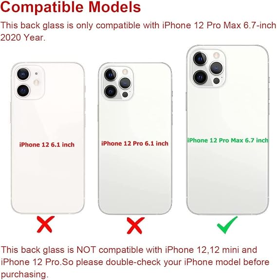 Original Back Glass Replacement for iPhone 12 Pro Max All Carriers with Pre-Installed Adhesive and Repair Tool(Silver)