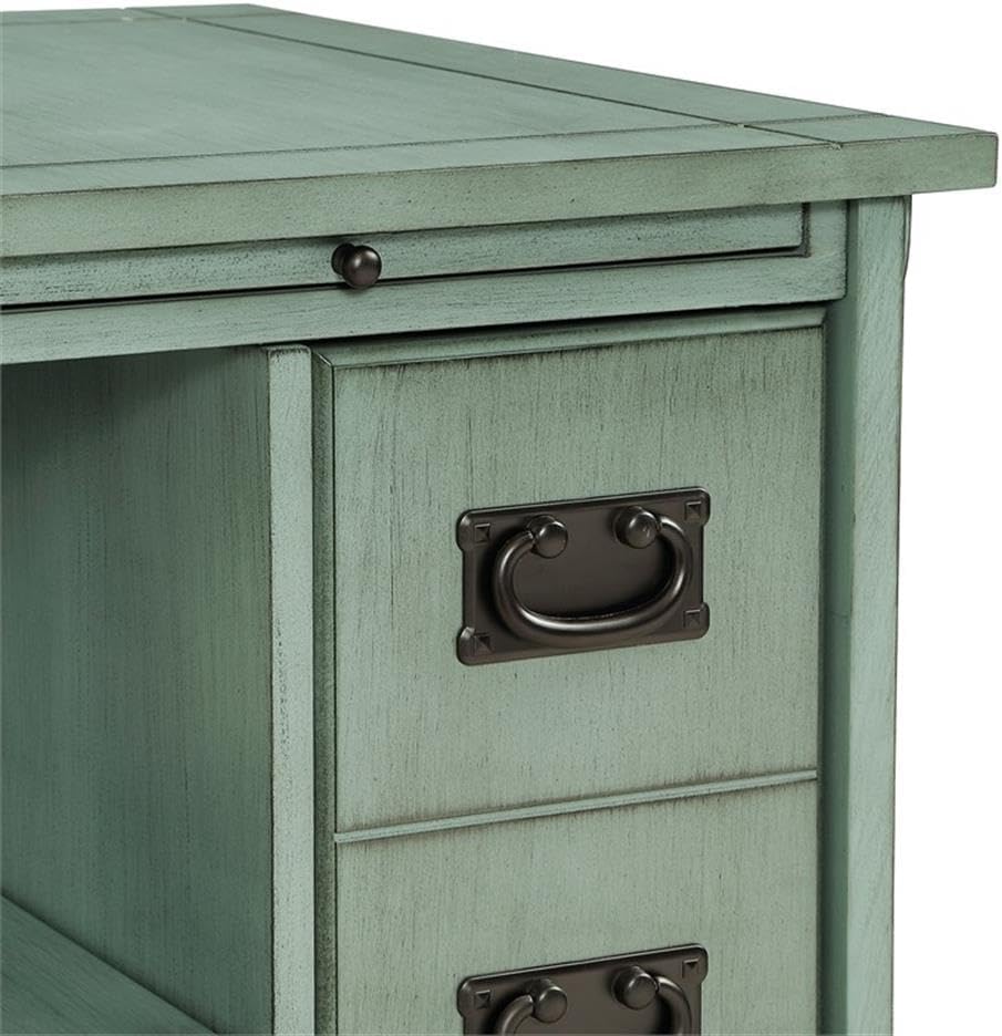 Linon Parnell Storage Side Table/Cabinet with Pull Out Shelf in Teal Wood