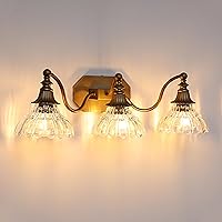 Vista 1 de Vintage Bathroom Light Fixture Brushed Gold Vanity Light with Crystal Glass Shade Antique Brass 3 Light Bathroom Light Over Mirror