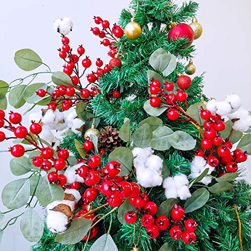 image for Winlyn 4 Pack Christmas Artificial Red Berries and Eucalyptus Leaves S