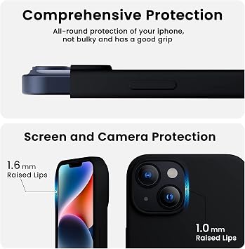 Compatible with Apple iPhone 14 Case 6.1, Uruchi Thin Liquid Silicone 3 Layer Fully Coated Soft Gel Rubber Case Cover, Black