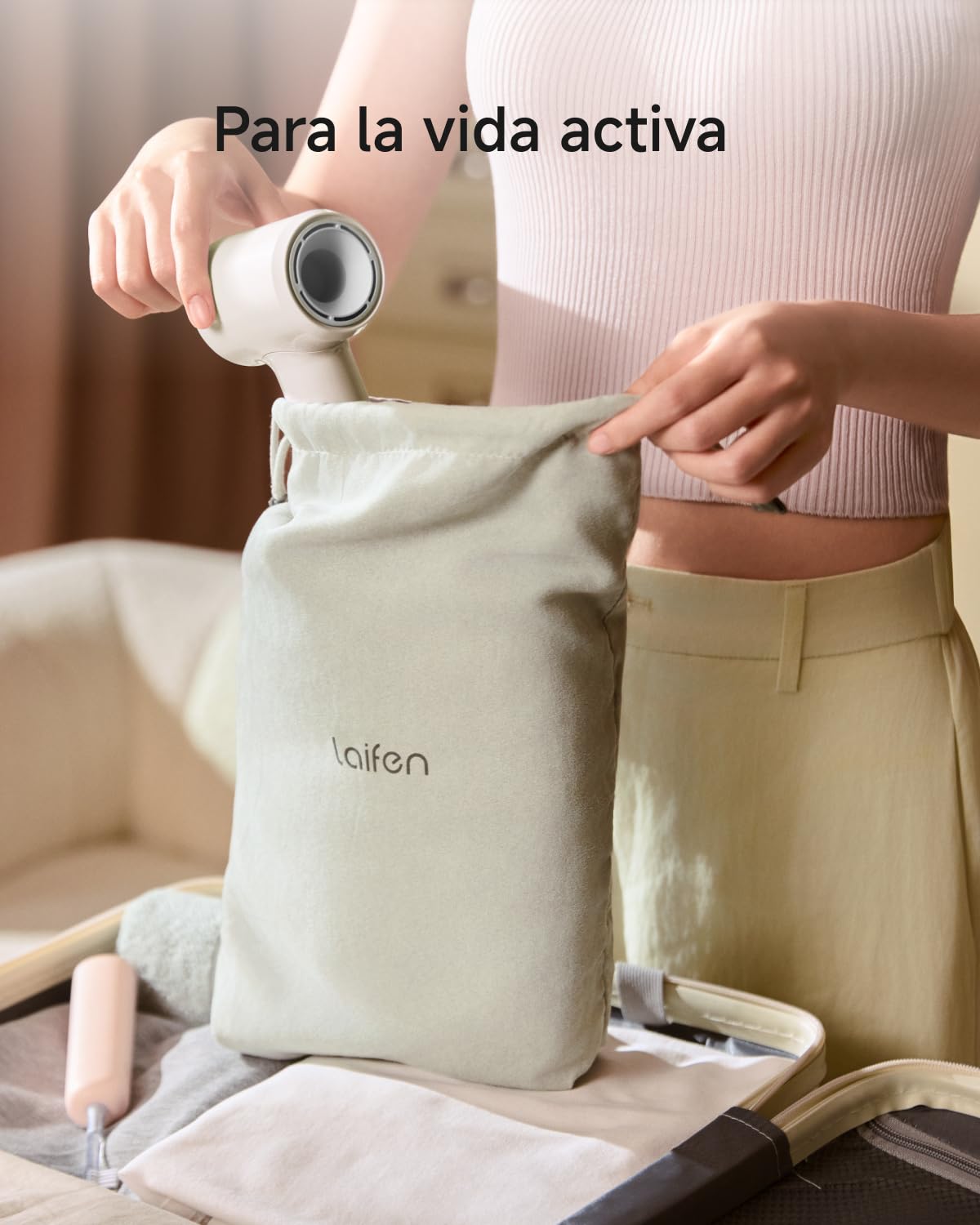 Laifen Air Secador de Pelo Ultra-Ligero 280 g, 200 Millones de Iones Negativos, Secado Rápide en 3 Min, Silencioso 60 dB con Modo Niños & Boquilla Alisadora, Ideal para Viajes (Beige Té con Leche)