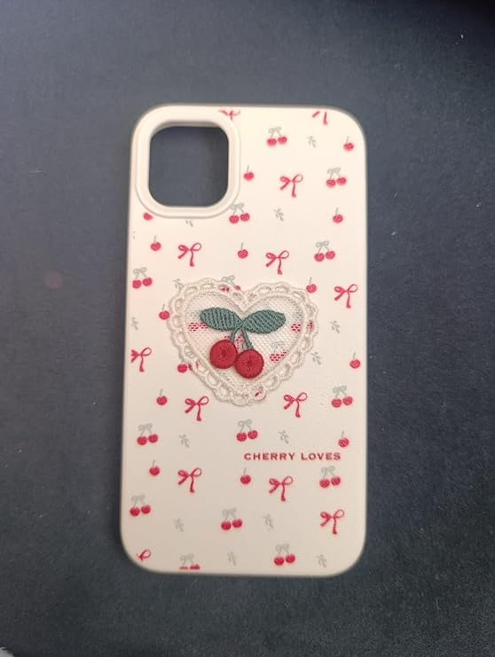 Cherry Loves Nakışlı Kawaii Kiraz Desenli Telefon Kılıfı – iPhone ile Uyumlu, Darbe Emici, Şık ve Dokulu Arka Kapak (kiraz, iphone 11)