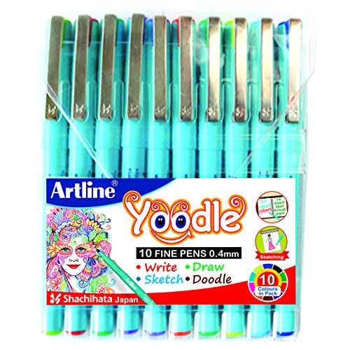 Image of Artline Yoodle Fine Pen|0.4 Mm Tip Size|Smudge Free Writing Pen|Comfortable Grip For Extra Smooth Writing|Ideal For Sketching,Doodling,Anime,Journal|Set Of 10 Vibrant Colors,Multicolor