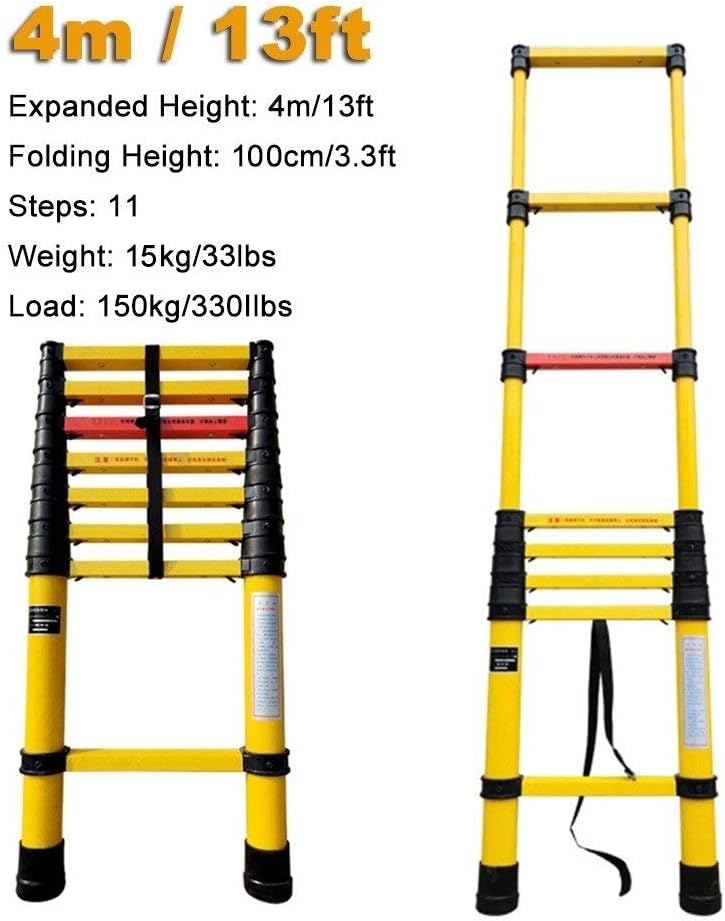 Professional Extension Fiberglass Telescoping Ladder Non Conductive, Foldable Telescopic Ladders Stepladder with Finger Protection, Load 150kg
