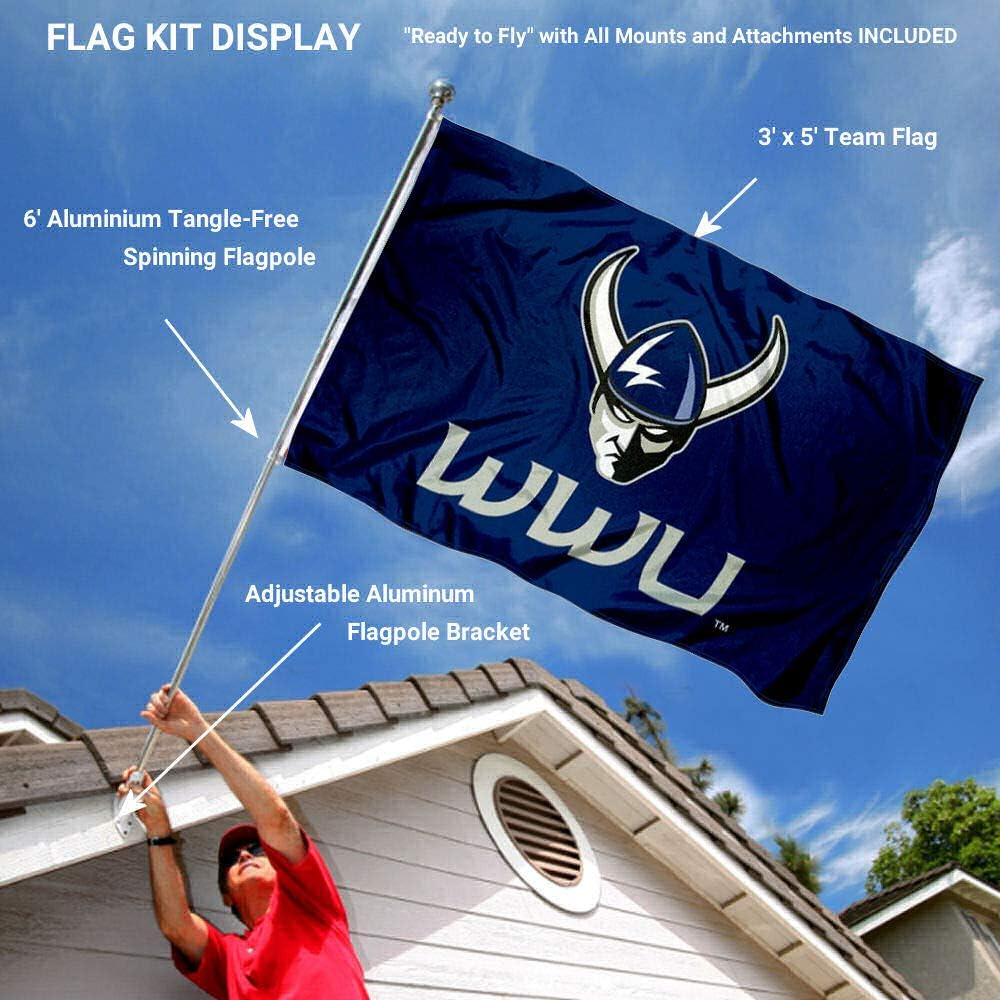 College Flags & Banners Co. Western Washington University Logo Outdoor Flag and Pole Bracket Mount Bundle