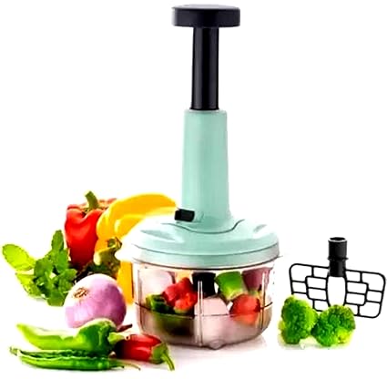 Easy to Use Hand Press 2 in 1 Push Chopper Fruits and Vegetable Push Chopper for Kitchen 4 Sharp Stainless Steel Blades, Anti-Slip Base, Unbreakable Food-Grade Plastic,