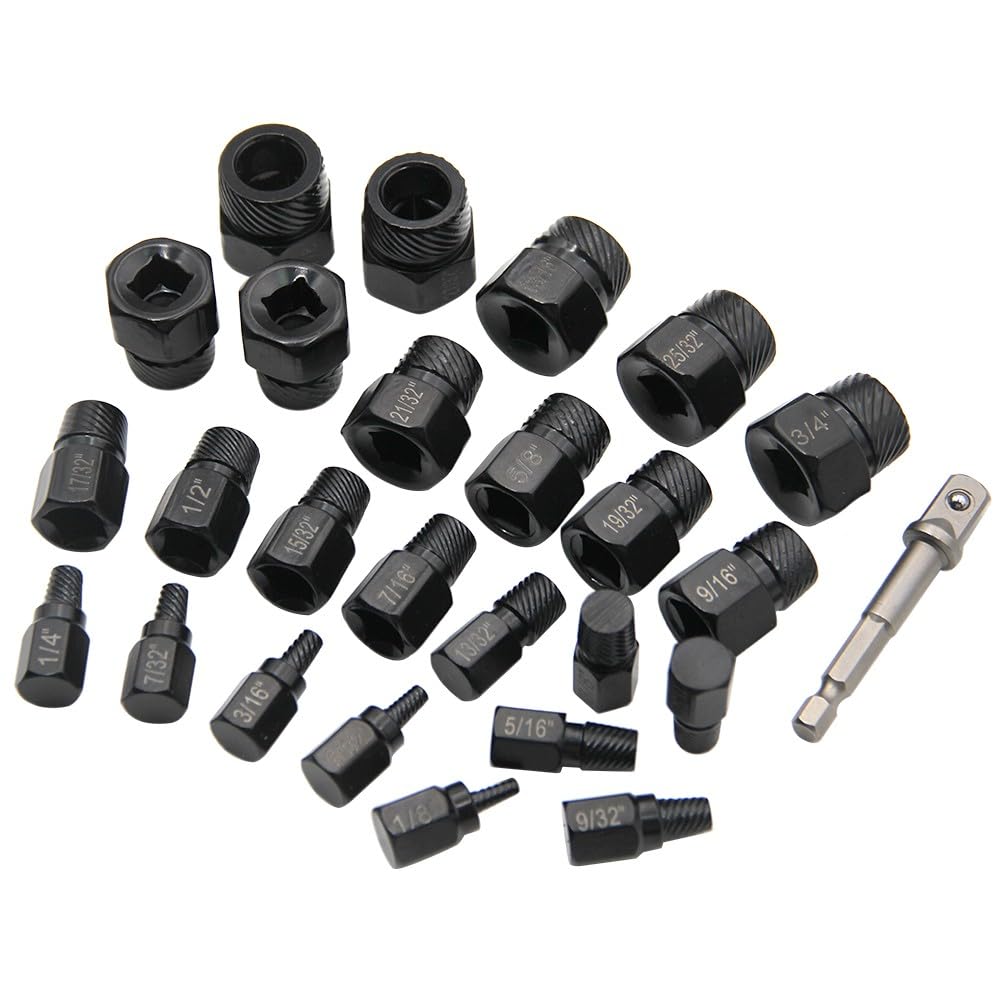 Juego de 26 extractores de Tornillos, 3/8 de accionamiento Izquierdo, Flautas en Espiral para Pernos Rotos, extracción de Pernos en reparación de automóviles, Mantenimiento de talleres