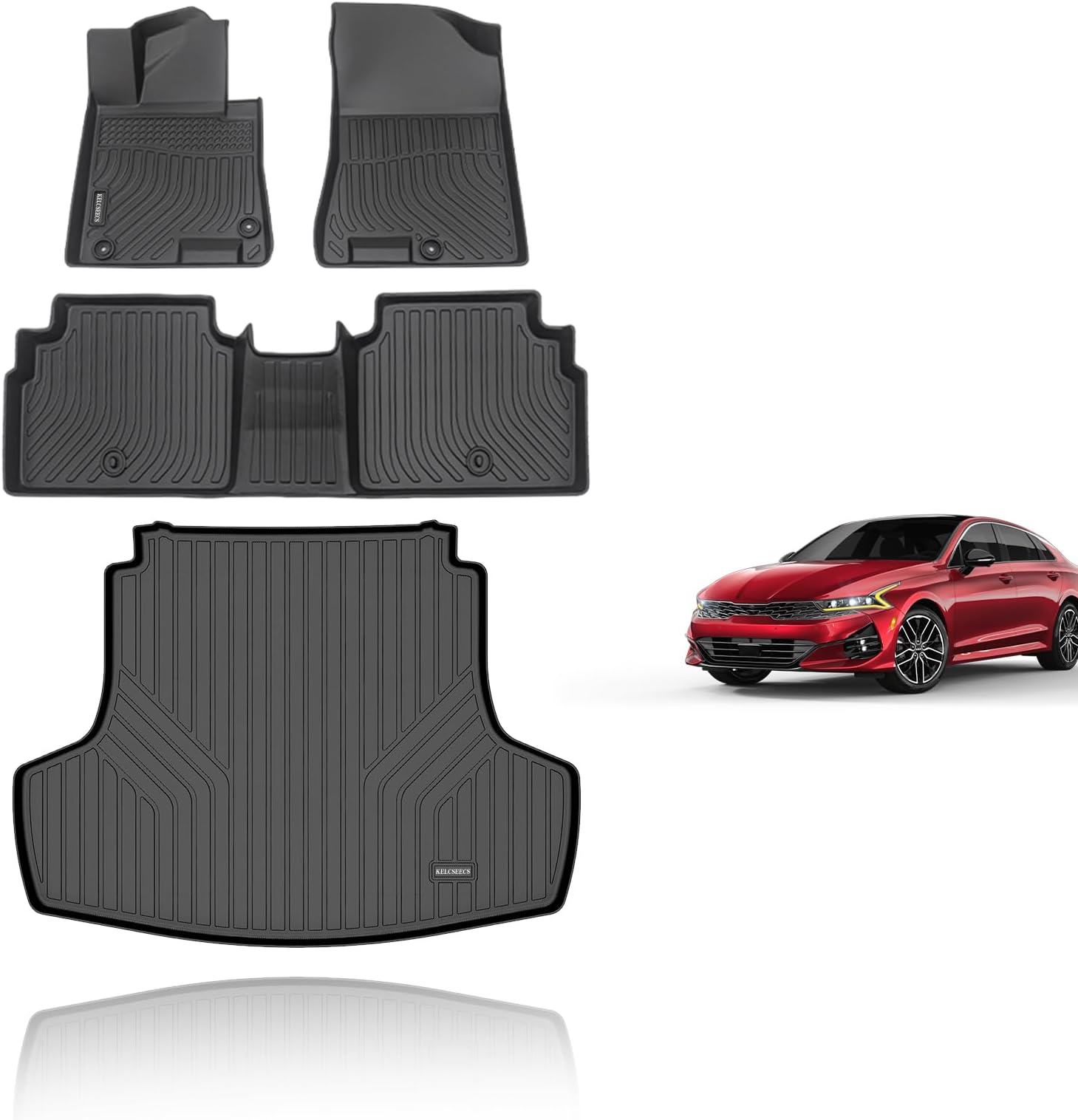 KELCSEECS Floor Mats & Cargo Liner Custom for Kia K5 2021-2026(FWD Only) & Hyundai Sonata 2020-2026(FWD Only) All Weather Protection TPE Floor Liners Front& Rear Row Full Set Accessories Black