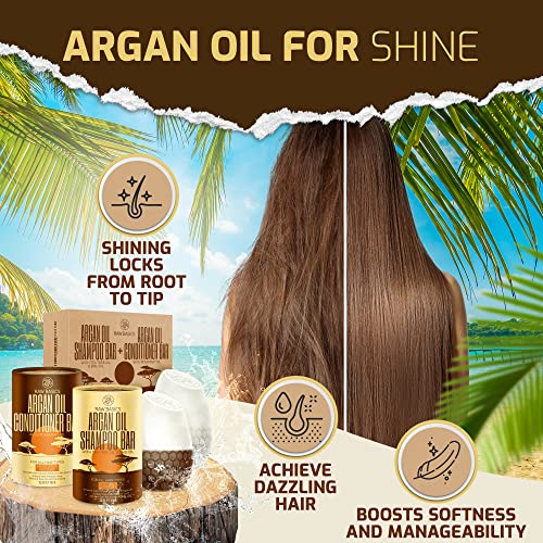 Moroccan Argan Oil Shampoo And Conditioner Solid Bars Set - Zero Waste Natural Products And Sulfate Free Travel Size Toiletries - No Bottle - Care For Women And Men With Dry Damaged Hair #TOP5