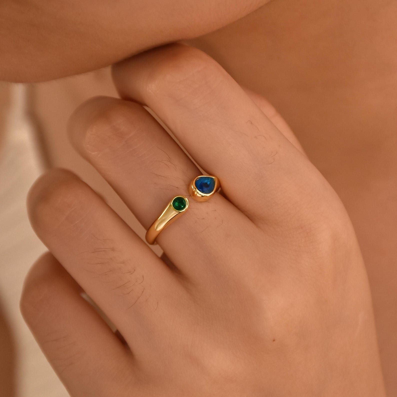 Générique Bague avec deux pierres en argent 925, sobre