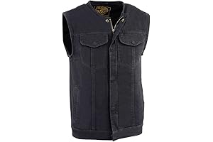 MDM3001 Men's 'Covert' Black Denim Collarless Club Style Motorcycle Biker Vest w/Dual Closure