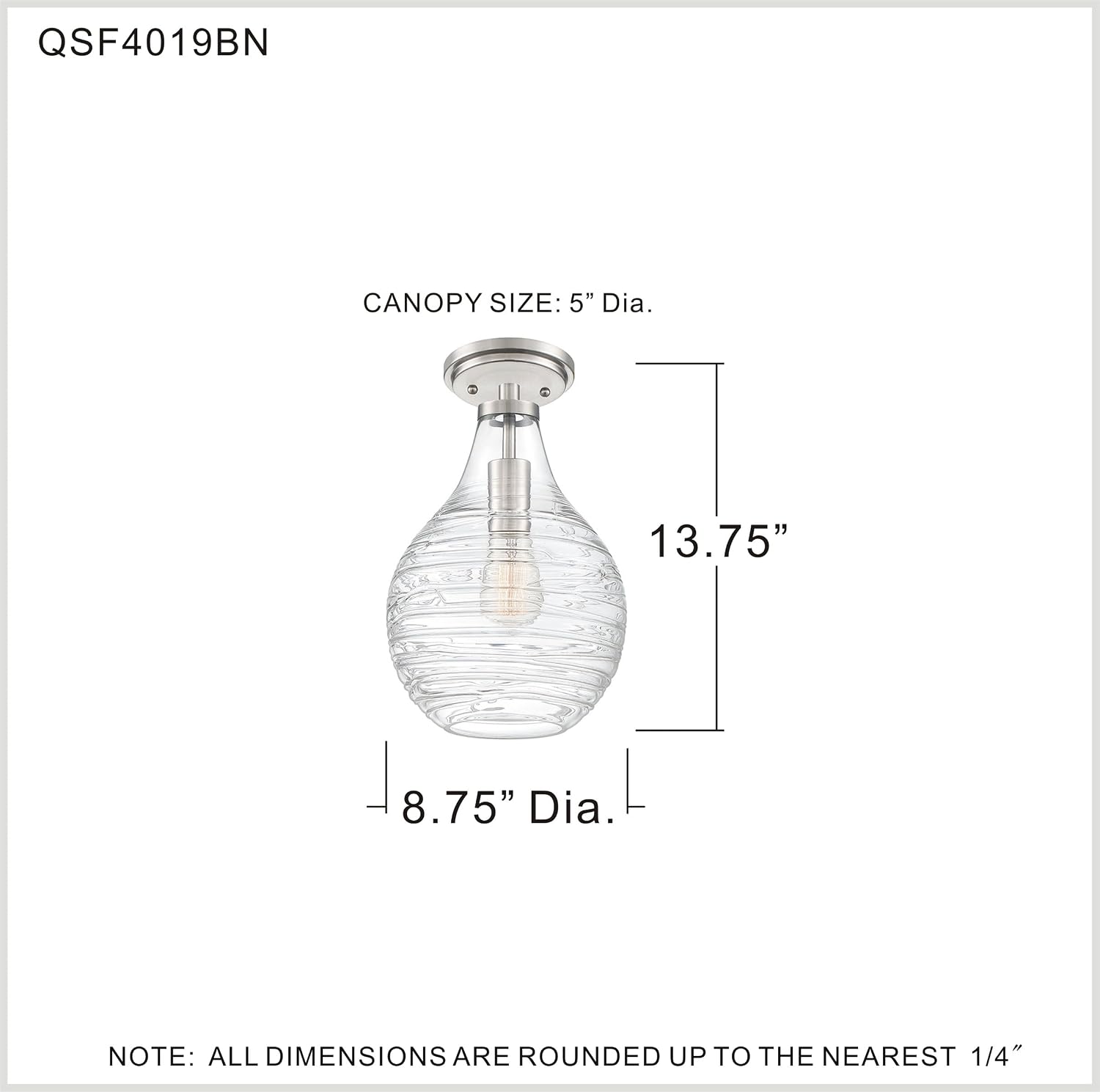 Quoizel QSF4019BN Genie Semi Flush, 1-Light 100 Watts, Brushed Nickel