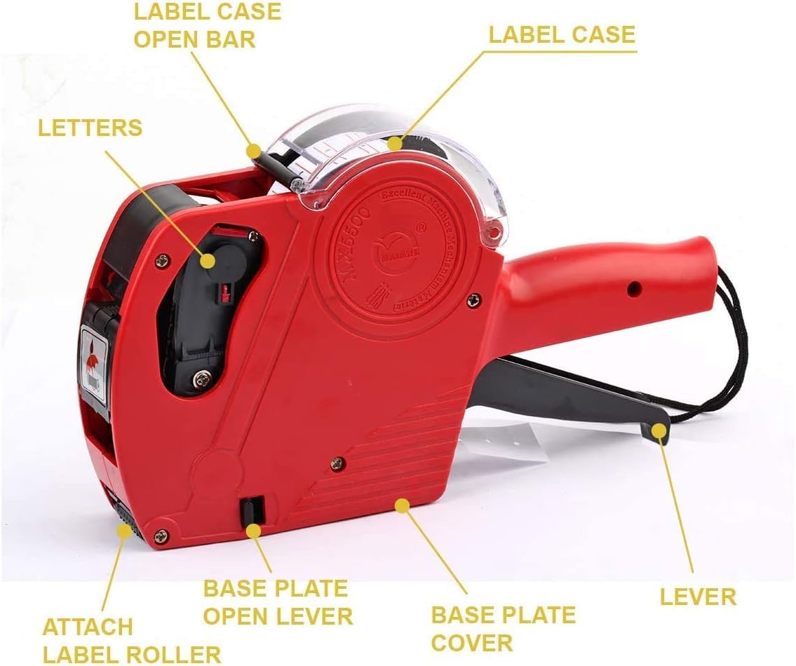 MX-5500 8 Digits EOS Price Tag Gun Labeller +5000 White w/ Red Lines Sticker Labels + 3 Inks in Box