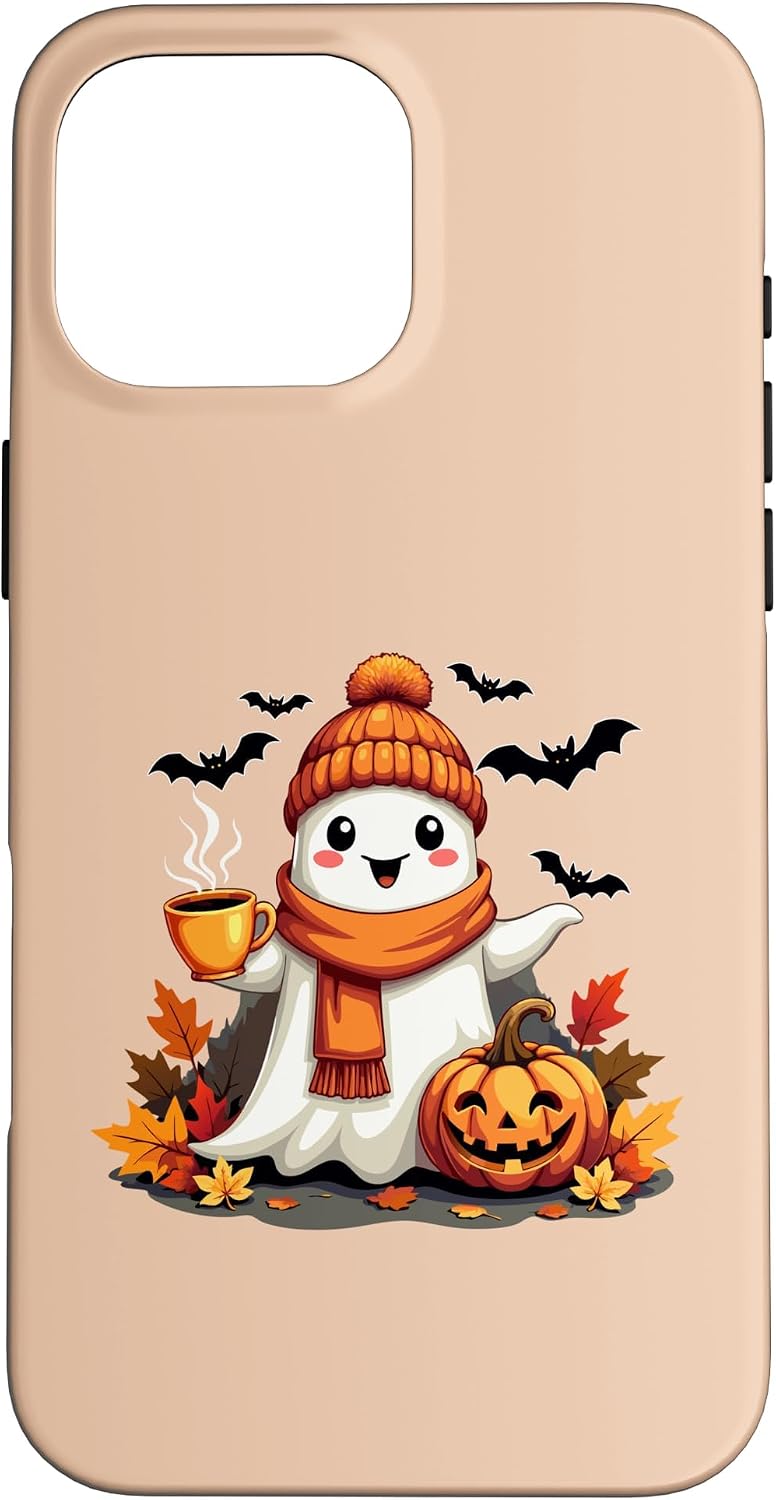 Funny Ghost Drinking Coffee Mug Halloween Ghost Coffee Lover Case for iPhone 16 Pro Max