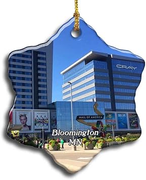 N/A Bloomington Mall of America Minnesota USA America Christmas Ceramic Ornament Xmas Tree Decor Souvenirs Double Sided Snowflake Porcelain Home Gifts