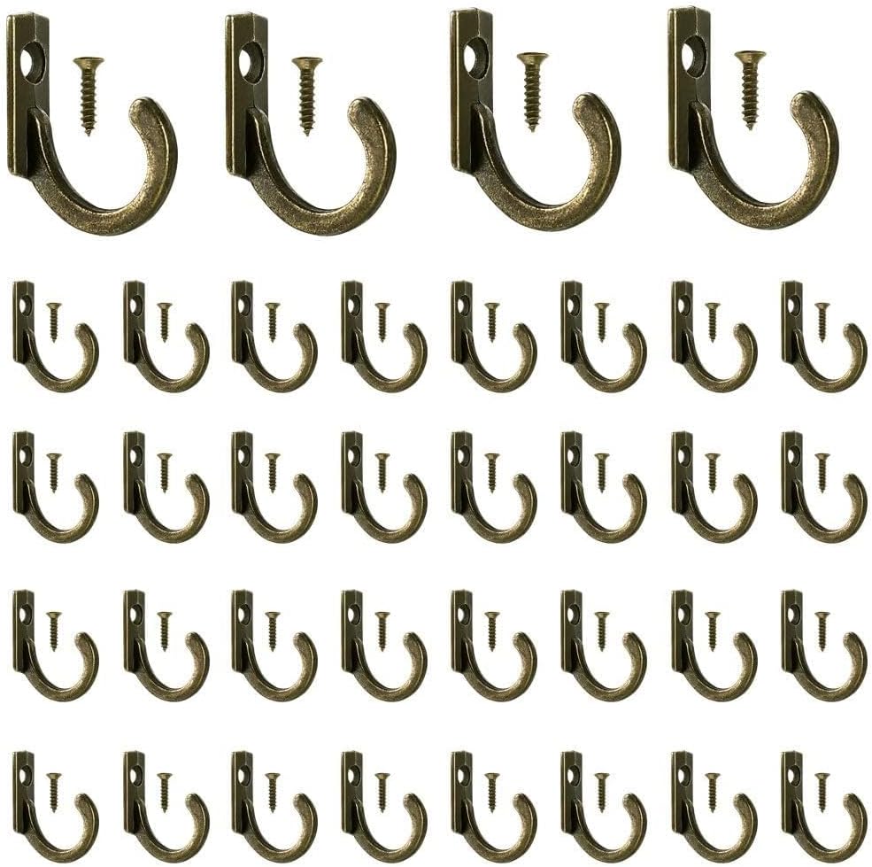 58 Pieces Wall Mounted Hook, Steel Small Coat Hooks, Bronze Single Hanger for Jewelry, Key, Hat, Kitchen Towel Little Hook with Black Screws for Farmhouse Retro Crafting Projects