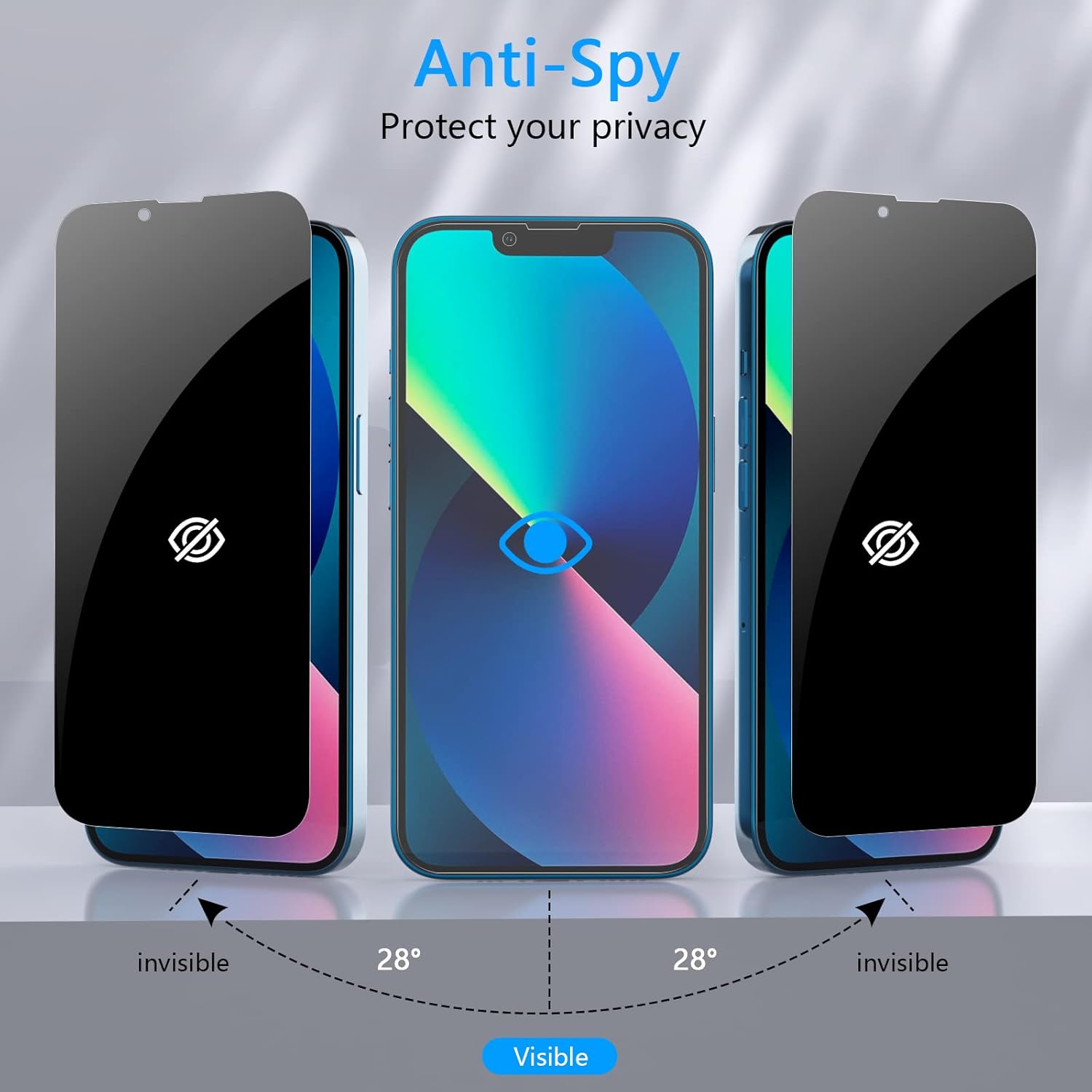 Privacy Screen Protector for iPhone 13, 2 Pack 28° Anti Spy Tempered Glass and 2 Pack Camera Lens Protector, with Installation Frame, Military Grade Shatterproof Premium Film Bubble Free