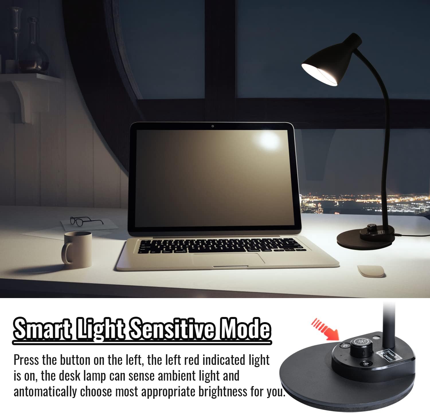 LED Desk Lamp, Desk Light with USB Charger, 3 Color Temperature and 20 Brightness Levels, Eye-Caring Metal Desk Light for Office and Bedroom, 10W, 1000 Lumens, Adapter Included (Black)