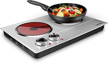 Hot Plate, CUSIMAX 1800W Ceramic Electric Hot Plate for Cooking, Dual Control Infrared Cooktop, Portable Countertop Burner, Glass Plate Electric Cooktop, Silver, Stainless Steel