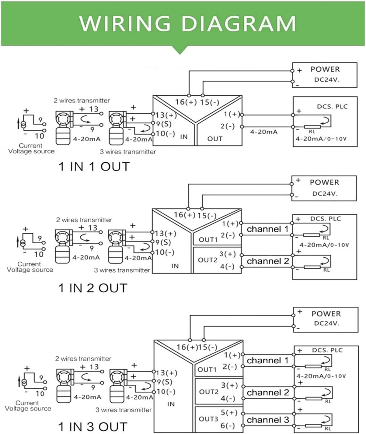 0-20ma 4-20ma Output Industry Signal Distribution Analog Signal Isolator DC24V AC220V Voltage Supply(1 in 1 Out,0-10V_DC24V_0-10V Out)