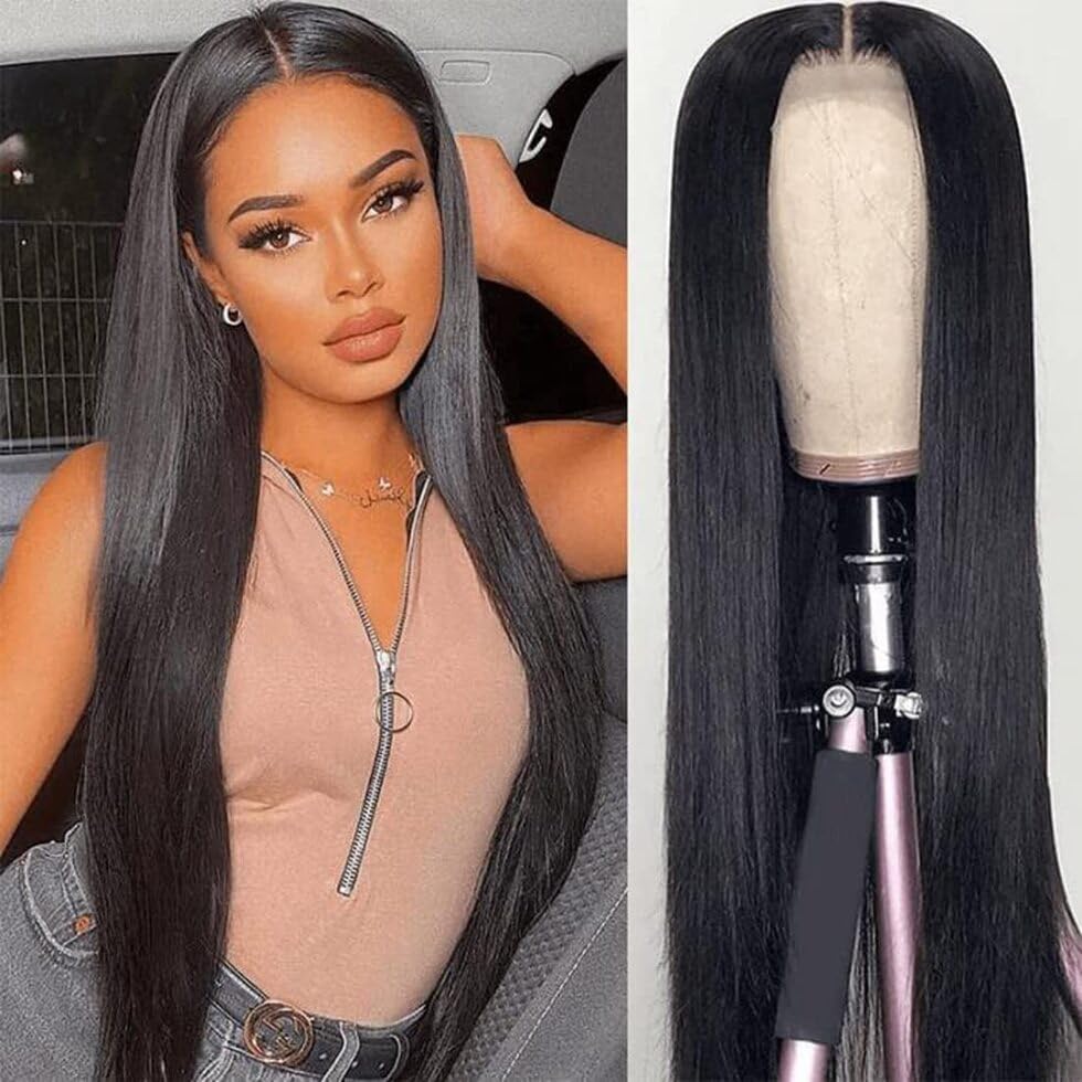 UNICE 38 inch Straight Human Hair Wig 5X5 HD Lace Closure Wigs human Hair Pre Plucked 200% Density Black Color Soft Silky & Natural Look for Women