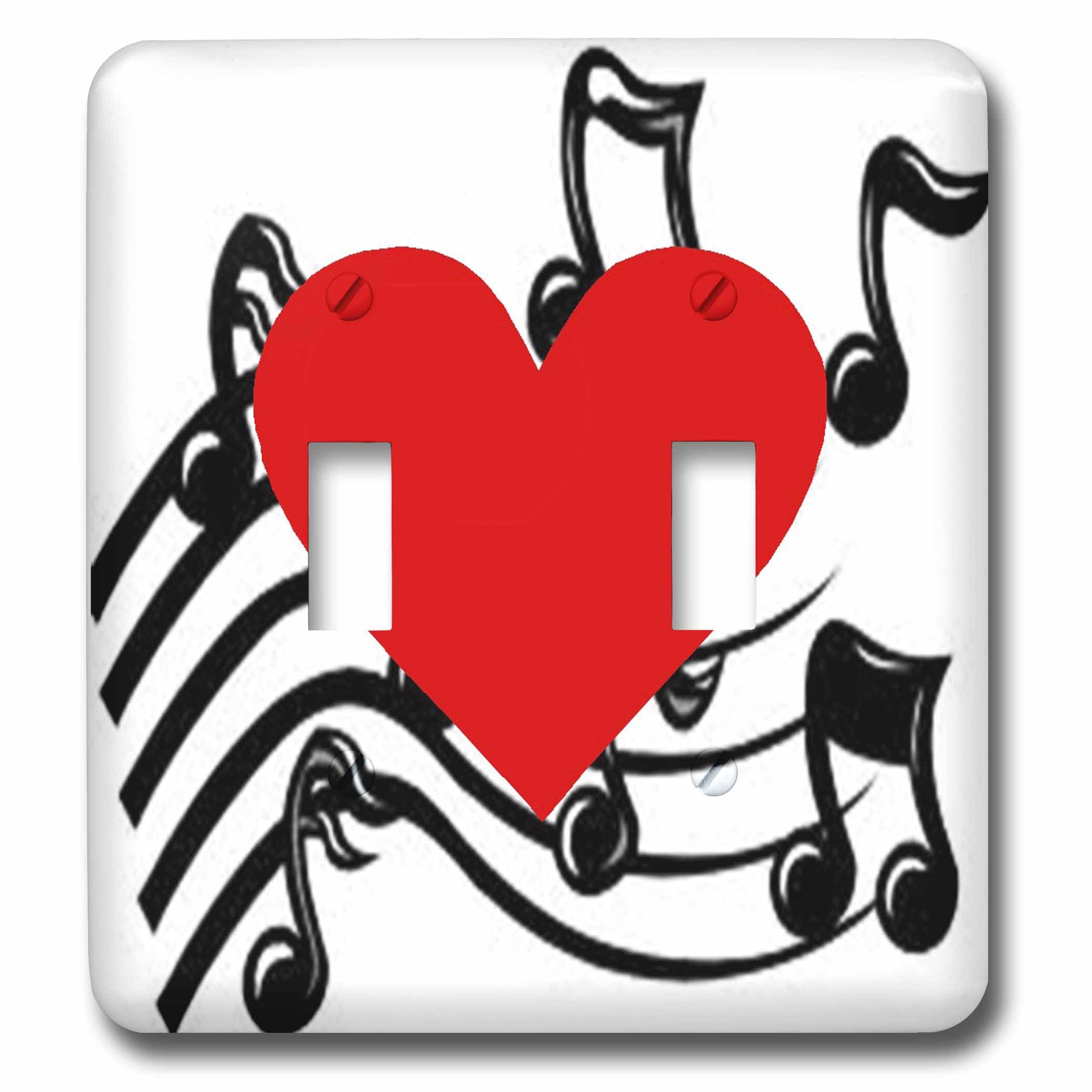 Interruptor doble con notas musicales y corazón rojo ideal para salones y estudios de música