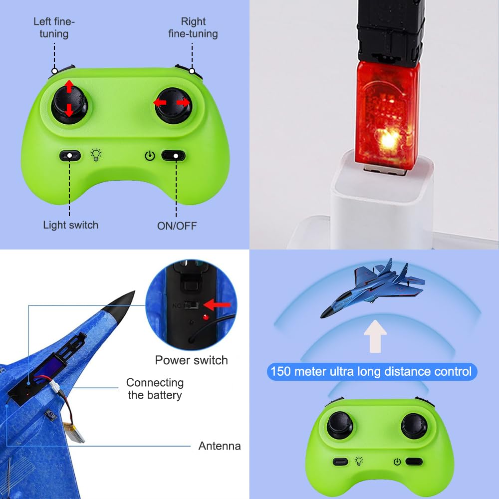 RC samolot 2CH, 2,4 GHz, zdalnie sterowany samolot, zabawka styropianowa ze światłem LED, zdalnie sterowany samolot z pilotem zdalnego sterowania i ładowaniem USB, samolot RC dla dorosłych