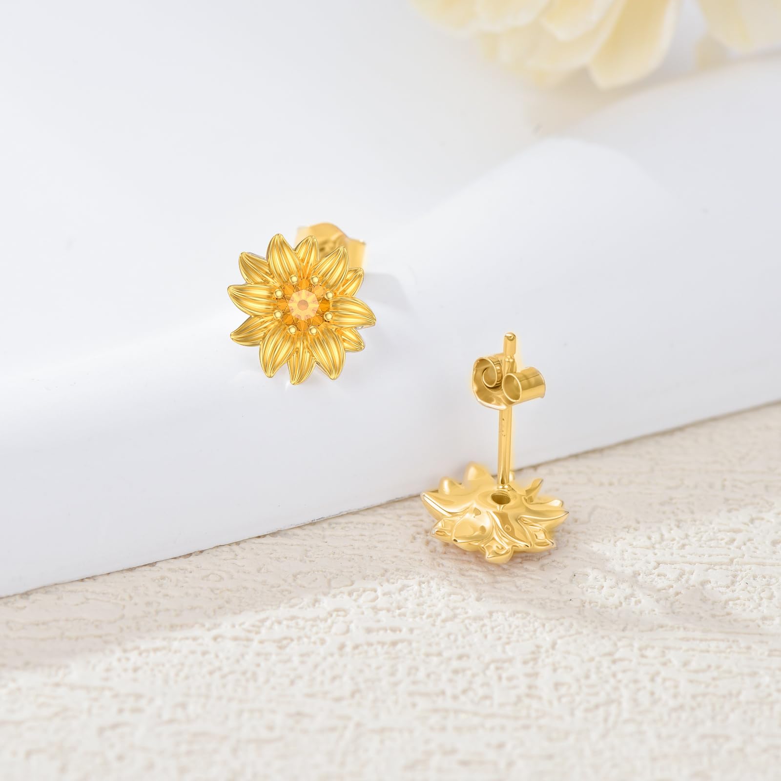 Ohrstecker mit Sonnenblumen-Motiv natürlicher Citrin 925er Sterlingsilber vergoldet You Are My Sunshine Sonnenblumen-Ohrring für Damen