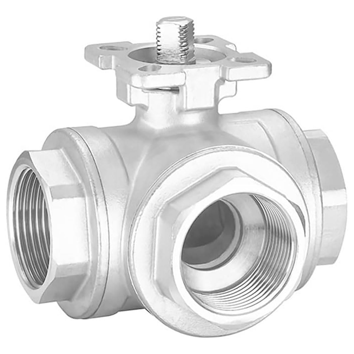 Robinet à tournant sphérique pneumatique à trois voies à plate-forme élevée - Vanne filetée SUS 304 DN8-25(Dn15 L type)