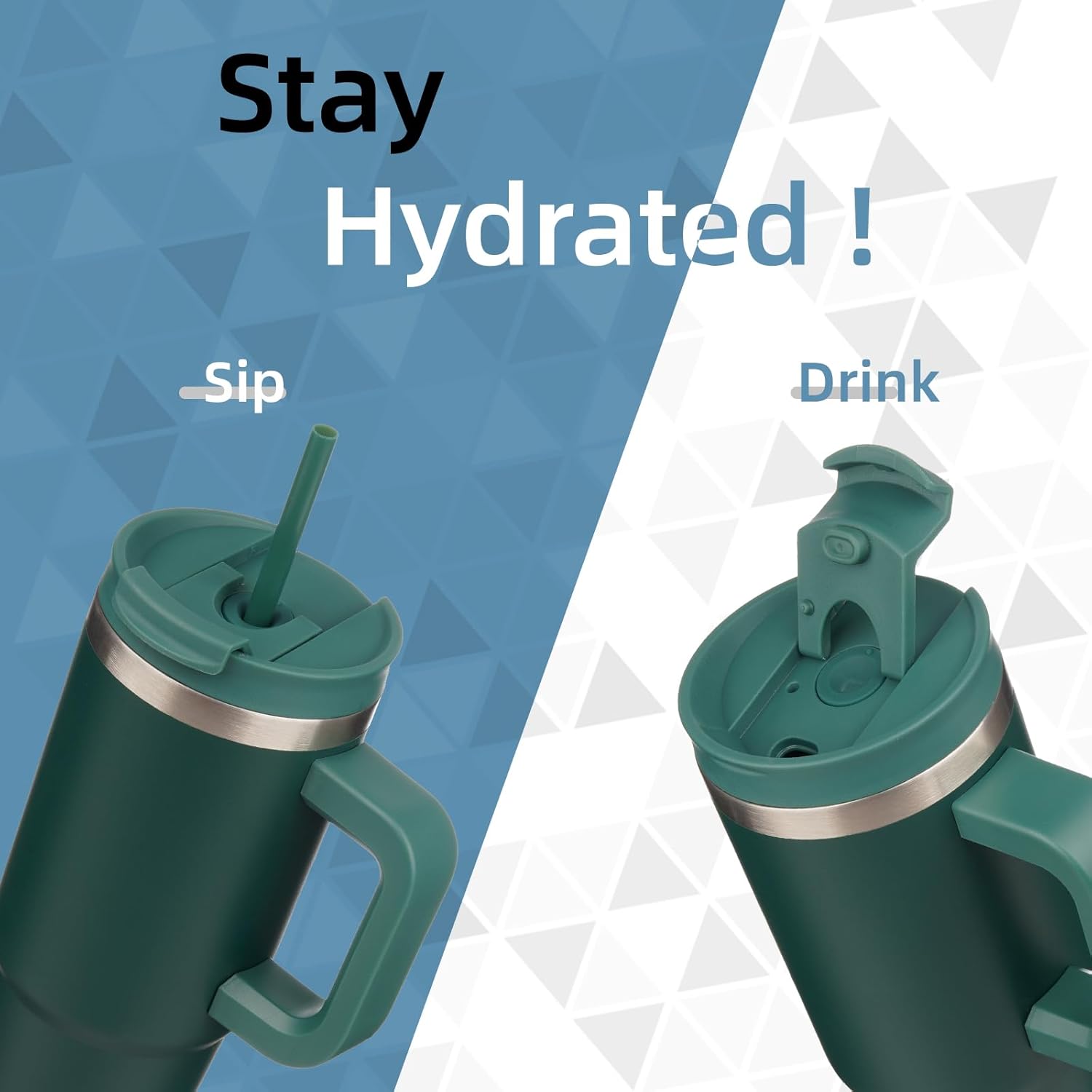 30 oz Tumbler with Handle and 2 Straws,2 in 1 Lid Insulated Water Bottle Stainless Steel Travel Coffee Mug,Dark Green - Image 2