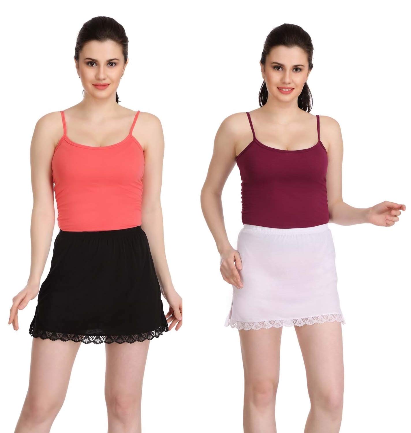 SplashCotton Rich Short Skirt Slip for Women| Skirt Slip | Women's Half Slip (Pack of 2)