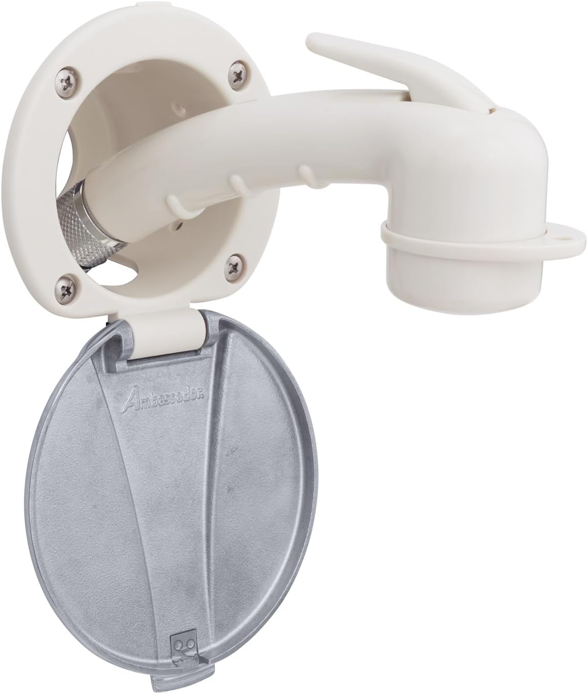 Ambassador Marine Recessed Shower- Warm White Cup with Stainless Steel Lid, Small Warm White Sprayer, 6' White Rubber Hose - 136-0040-WH-W