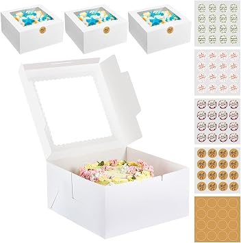 Kootek 4PCs Cake Boxes 10 inch, Disposable Cake Carrier Storage Containers