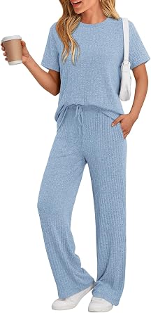 LILLUSORY Womens Lounge Sets 2 Piece Matching Travel Outfits | Lightweight Ribbed 2 Piece Set, Breathable, Stretchy, Wrinkle-Resistant, Travel Ready, Versatile